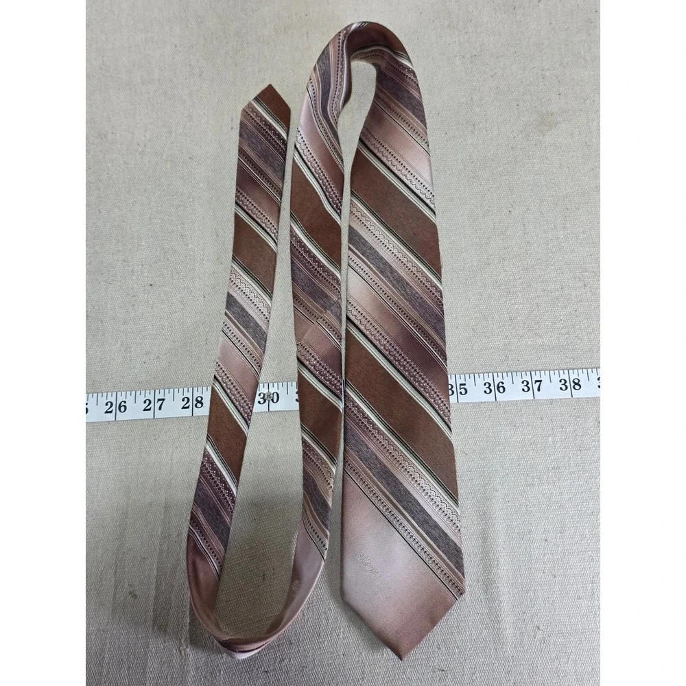 Allyn St George Mens Brown Tan Striped Polyester Necktie Classic Formal Tie
